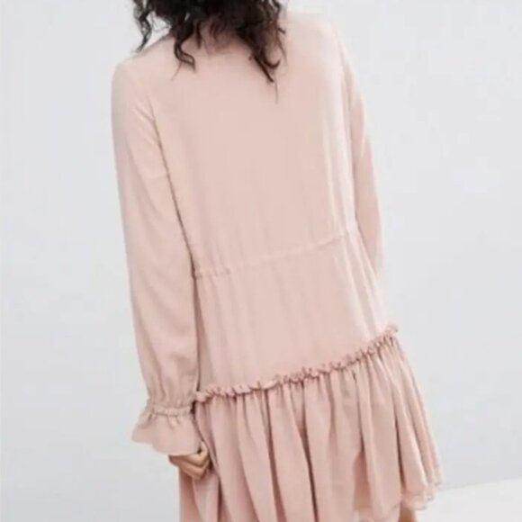 NWT AllSaints Alia Ruffle Silk Nude Pink Neutrals Mini Dress M $248 - Picture 3 of 8